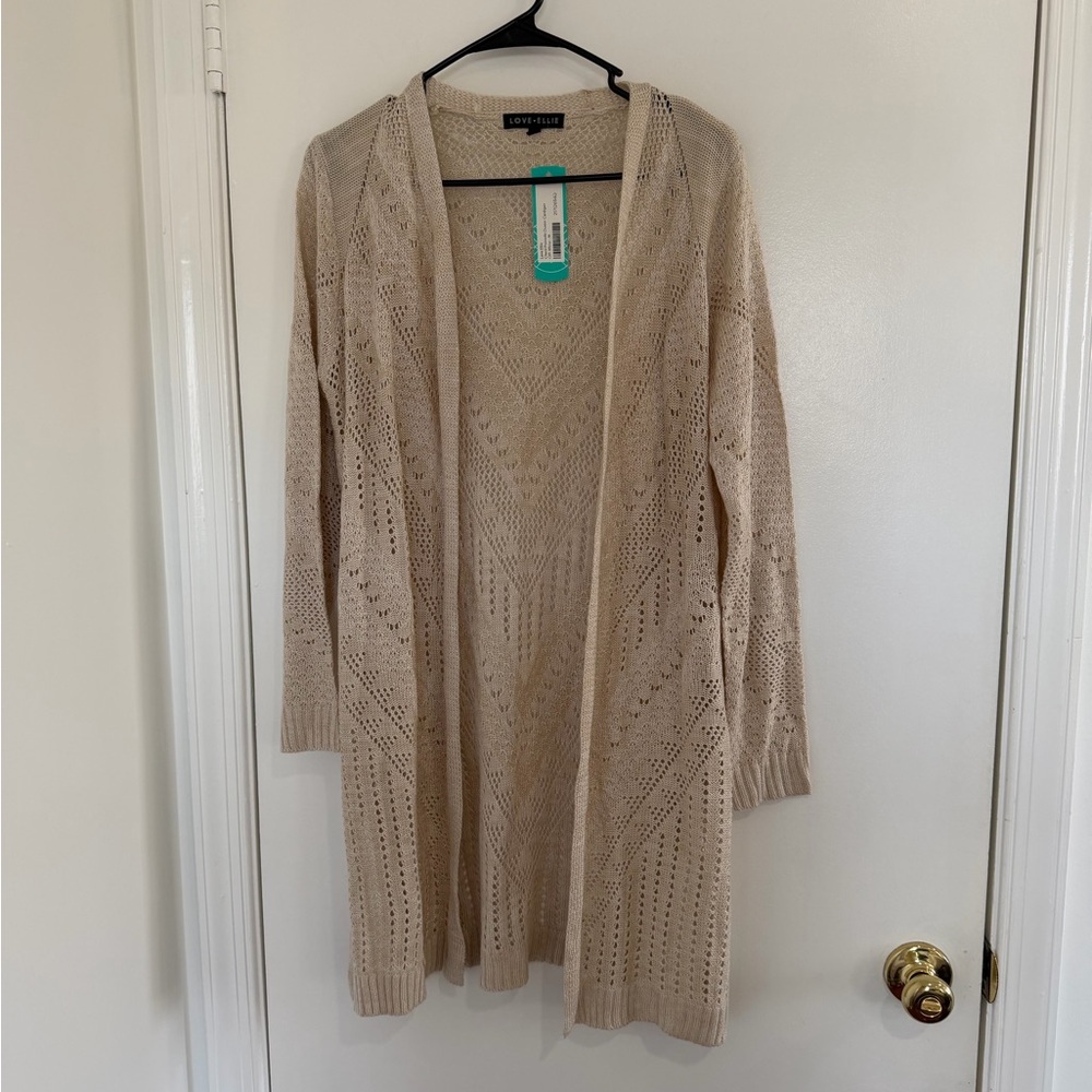 Open Front Duster Cardigan Off-White Sz M Lightweight Long Boho Cottagecore Knit